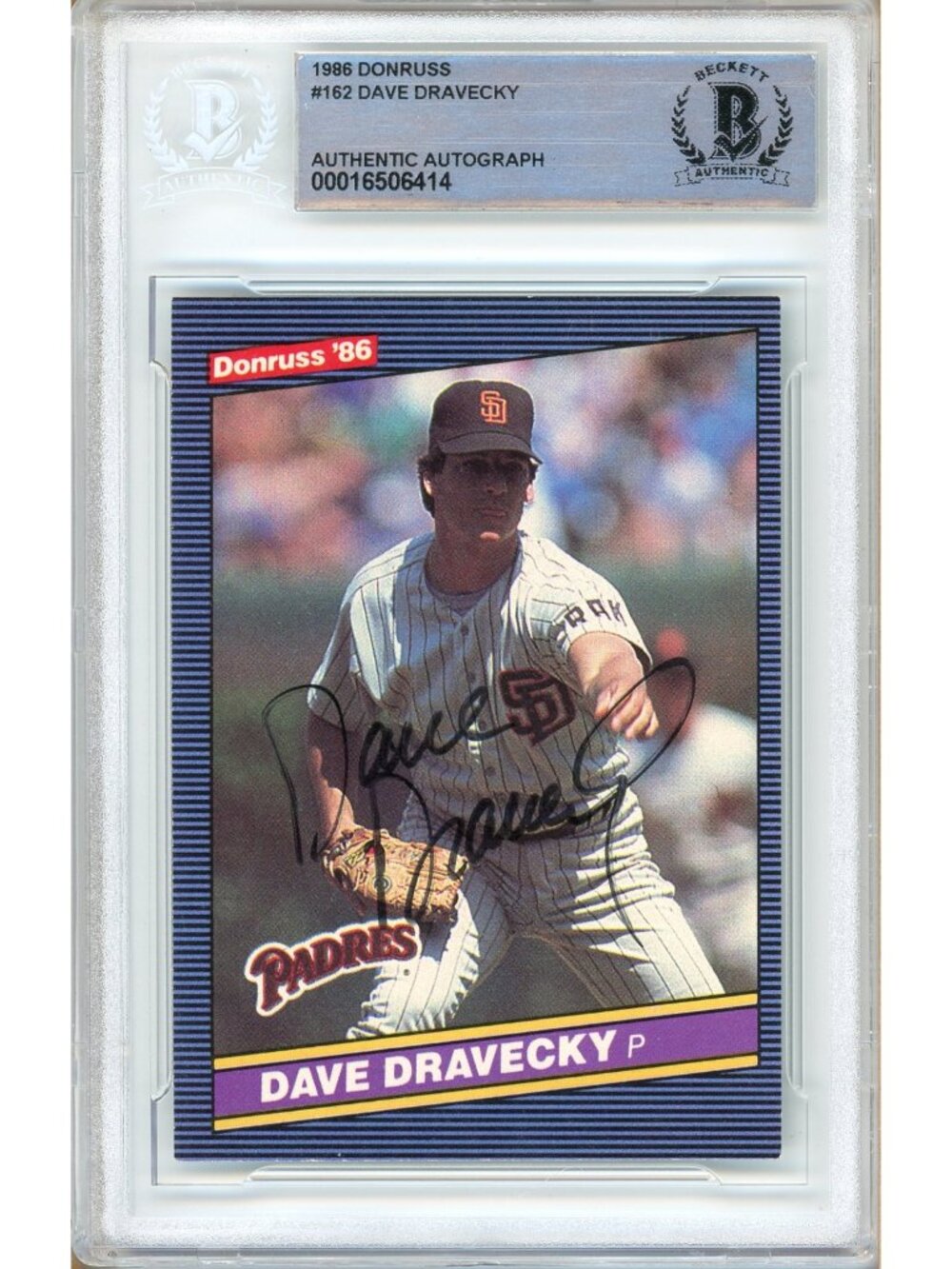 Dave Dravecky Signed 1986 Donruss #162 San Diego Padres Beckett BAS Slabbed